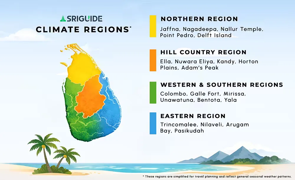 An image showing simplified climate regions in Sri Lanka