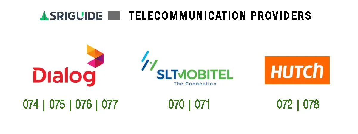 Three telecommunication company logos: Dialog, Mobitel, and Hutch.